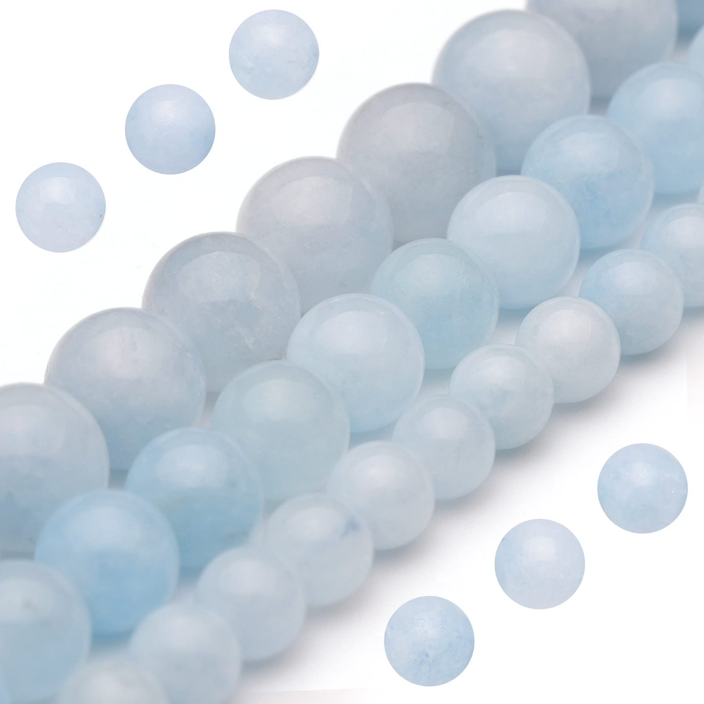Youngbling Natural Gemstone Beads for Jewelry Making,8mm Blue Chalcedony Polished Round Smooth Stone Beads for Bracelet Necklace 15 Inch(Blue Chalcedony,8mm)