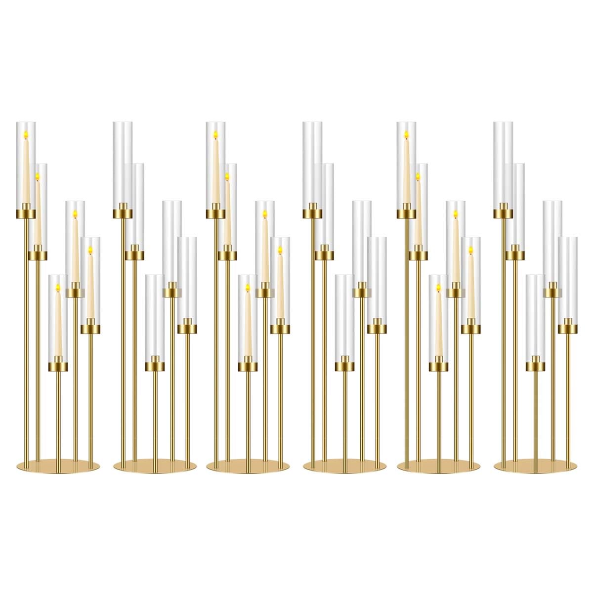 35in 6 Set Gold Candelabra Candle Centerpieces for Tables Candlesticks Holder Wedding Centerpieces Table Decorations Fit 0.9" LED Candle"