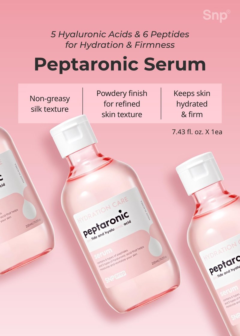 Snp 6 Peptides + 5 Hyaluronic Acid Skincare Set | 4-in-1 Kit of Toner, Serum, Cream & Sheet Masks | Moisturizing, Firming & Hydrating | Korean Skincare Set for Dry & Sensitive Skin | Peptaronic Set