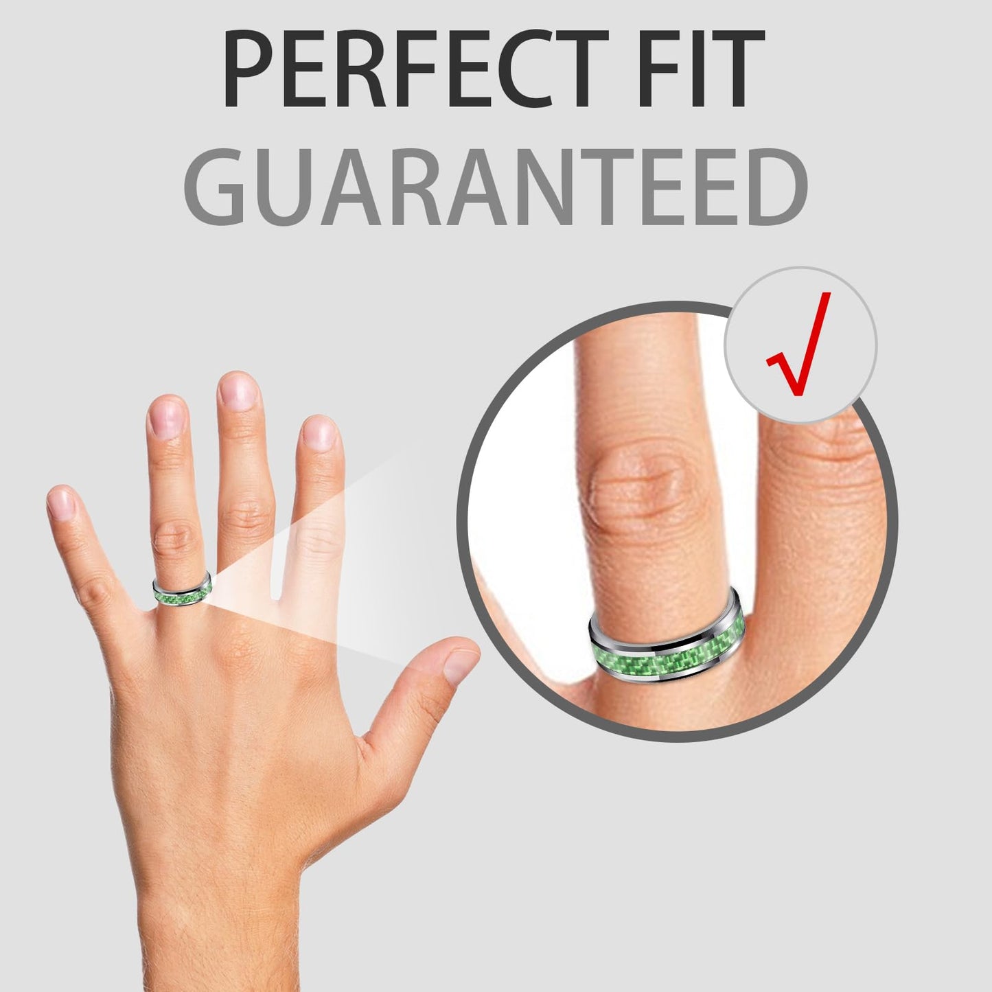 HJIMMNHONG New Carbon Fiber Fashion Rings Double Beveled Edge Delicate Polished Simple Stainless Steel Mens and Women Rings,8mm,Green,Size 9