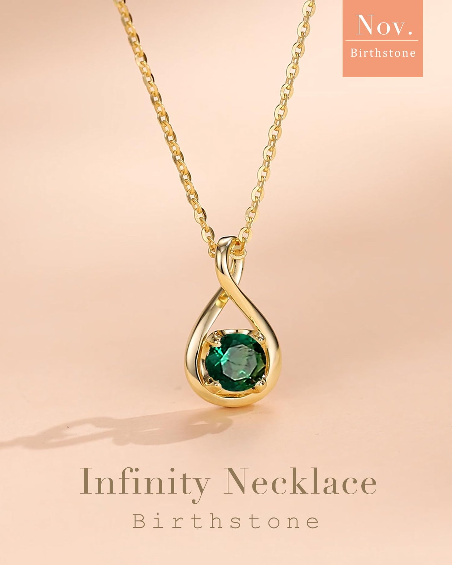 FANCIME Emerald Necklace Yellow Gold Plated 925 Sterling Silver Infinity Pendant May Birthstone Necklace for Women Green Gemstone Fine Jewelry Birthday Mothers Day Gifts for Mom Her