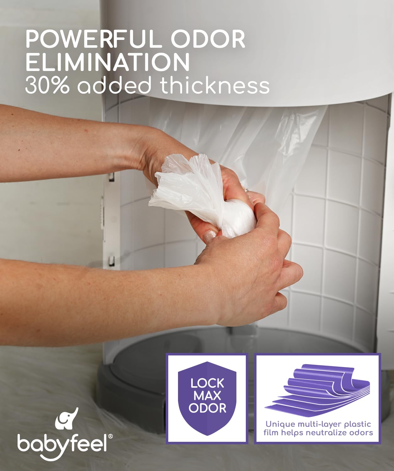Babyfeel Refills Compatible with DEKOR PLUS Diaper Pails | 4 Pack | Exclusive 30% Extra Thickness | Diaper Pail Refills with Powerful Odor Elimination | Fresh Powder Scent | Holds up to 2320 Diapers