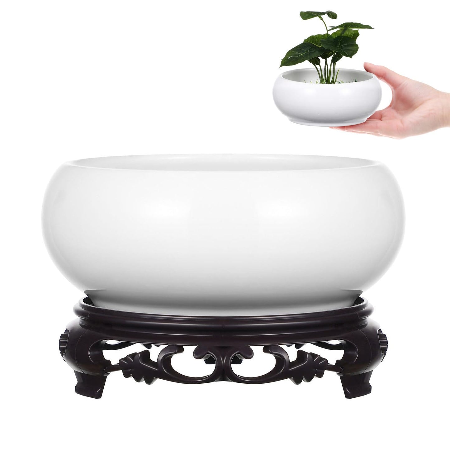 Toddmomy 6.3 Inch Lotus Ceramic Bowl Planter, Hydroponic Pot with Detachable Base, No Drainage Hole Container for Indoor Zen Decor, Office Desktop Water Gardening