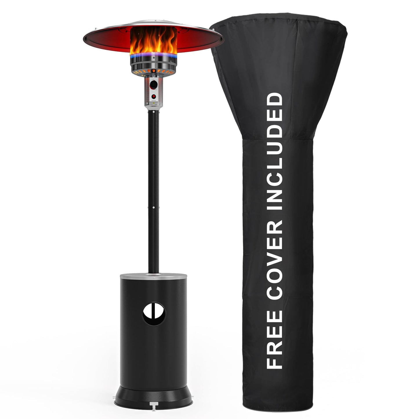 PAMAPIC 48000 BTU Patio Heater with high-strength waterproof cover, Propane Heater for Outdoor Use 2 in 1 Table Design, Double-Layer Stainless Steel Burner,Residential, Gray (Black)