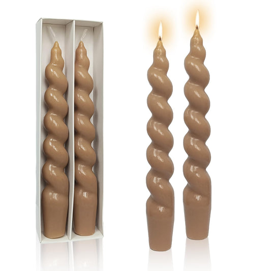 2 Pack 7.5 Inch Brown Spiral Twisted Taper Candles Unscented Dripless Candlesticks Handmade Candle Sticks for Candlelight Dinner Valentine's Day Wedding Home Decor
