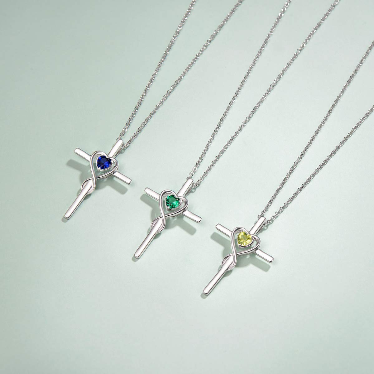 FANCIME Emerald Cross Necklace For Women Sterling Silver Birthstone Necklace Emerald Infinity Heart Cross Pendant May Birthstone Jewelry Gifts for Women