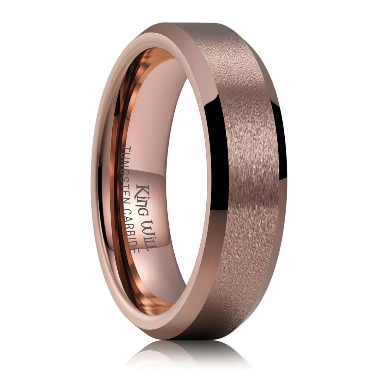 King Will Brown Basic Tungsten Rings For Men 6mm Wedding Band Polished Edge Brushed Matte Promise Ring Comfort Fit, Size 10