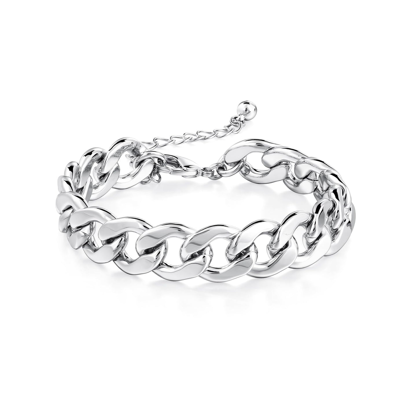 LANE WOODS Chunky Gold Bracelet for Women 14k Gold Plated Diamond-Cut Cuban Chain Link Bracelet for Men Classic Jewelry