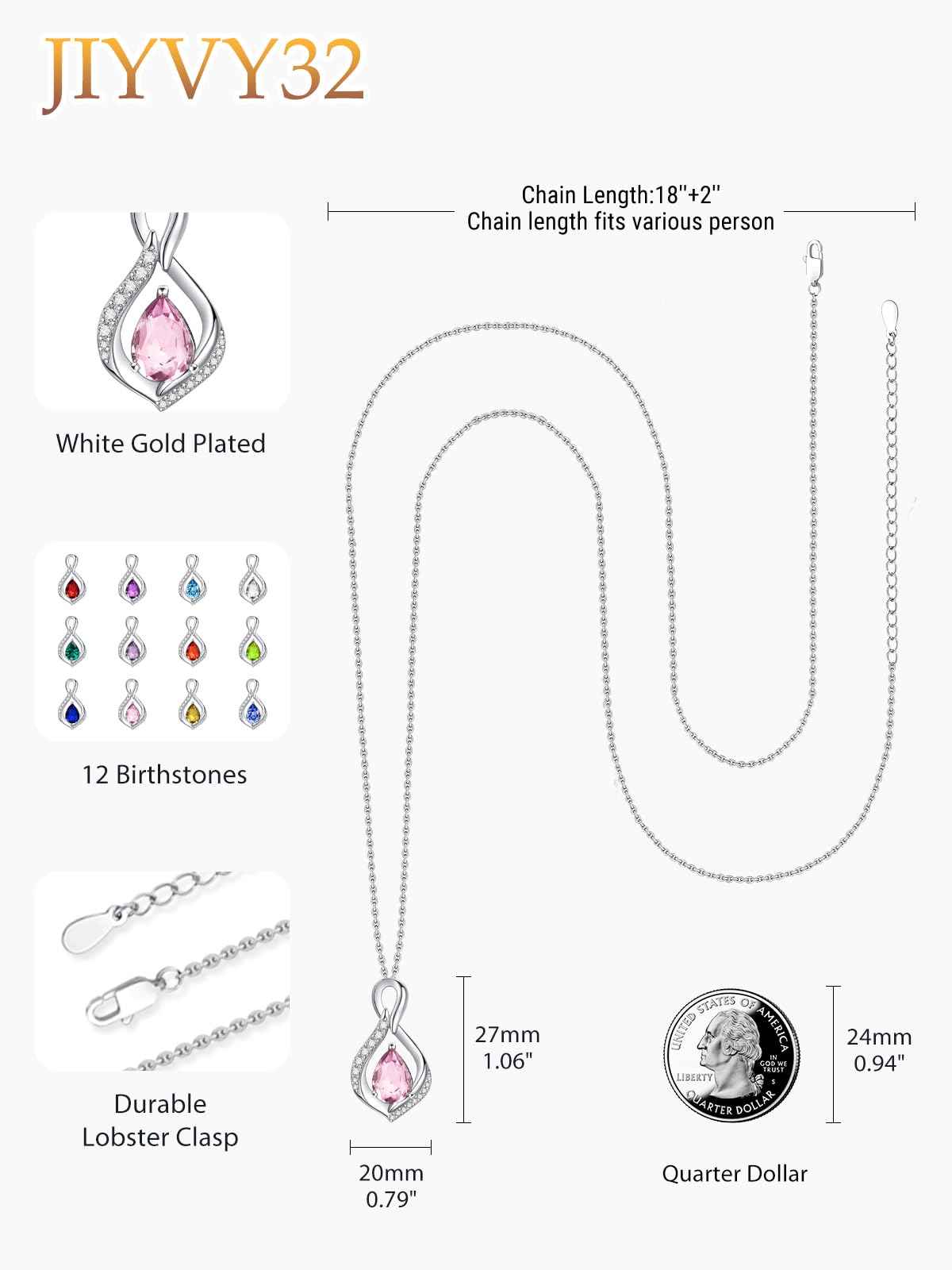 JIYVY32 Pink Tourmaline Infinity Necklace for Women October Birthstone Necklaces White Gold Plating Anniversary Birthday Gifts for Wife Her Mom Girlfriend Birthstone Jewelry Gifts for Women