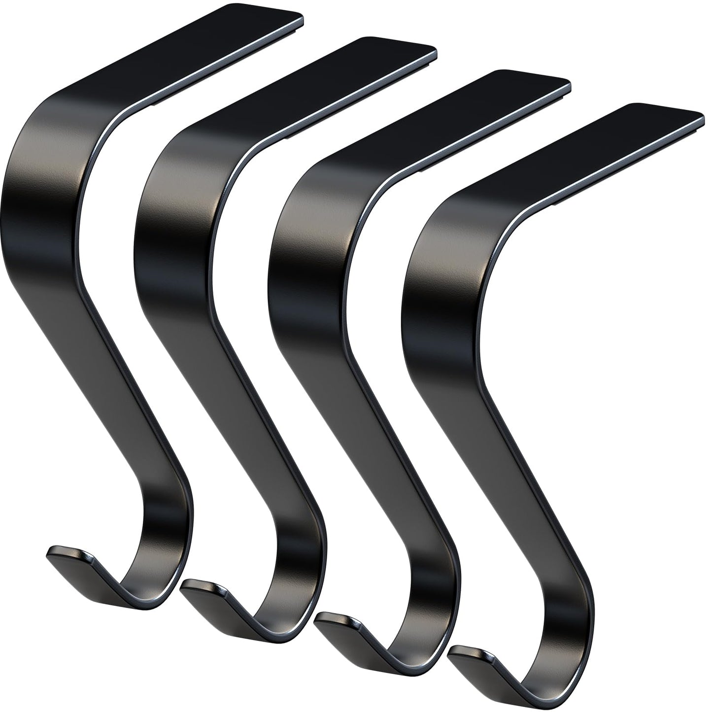 Christmas Stocking Holders for Mantle Set 4, Non-Slip & Scratch-Free Stocking Holder for Fireplace Christmas Decorations, Upgrade Lightweight Mantle Stockings Hangers Hooks for Xmas Decor (Black)