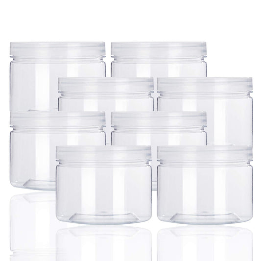 12oz Clear Plastic Storage Jars Containers,8 Pack Refillable Wide-Mouth Plastic Slime Storage Containers for Beauty Products,Kitchen & Household Storage - BPA Free