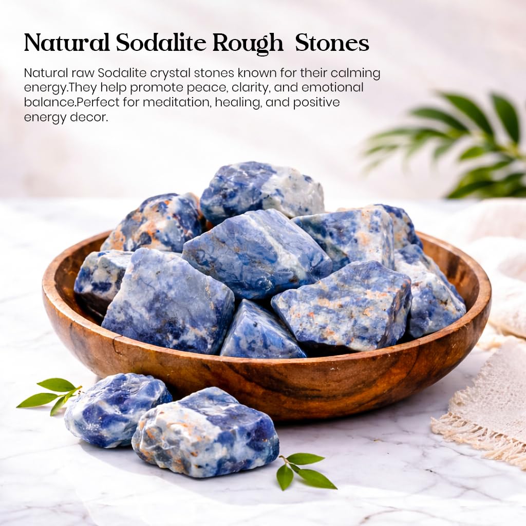 Crocon® 1LB Sodalite Rough Bulk Rocks Natural Stone Spiritual Gifts Raw Gemstone Crystals and Stones Tumbling Cabbing Polishing Gem Mining Chakra Balancing Reiki Healing Good Luck Home Office Décor