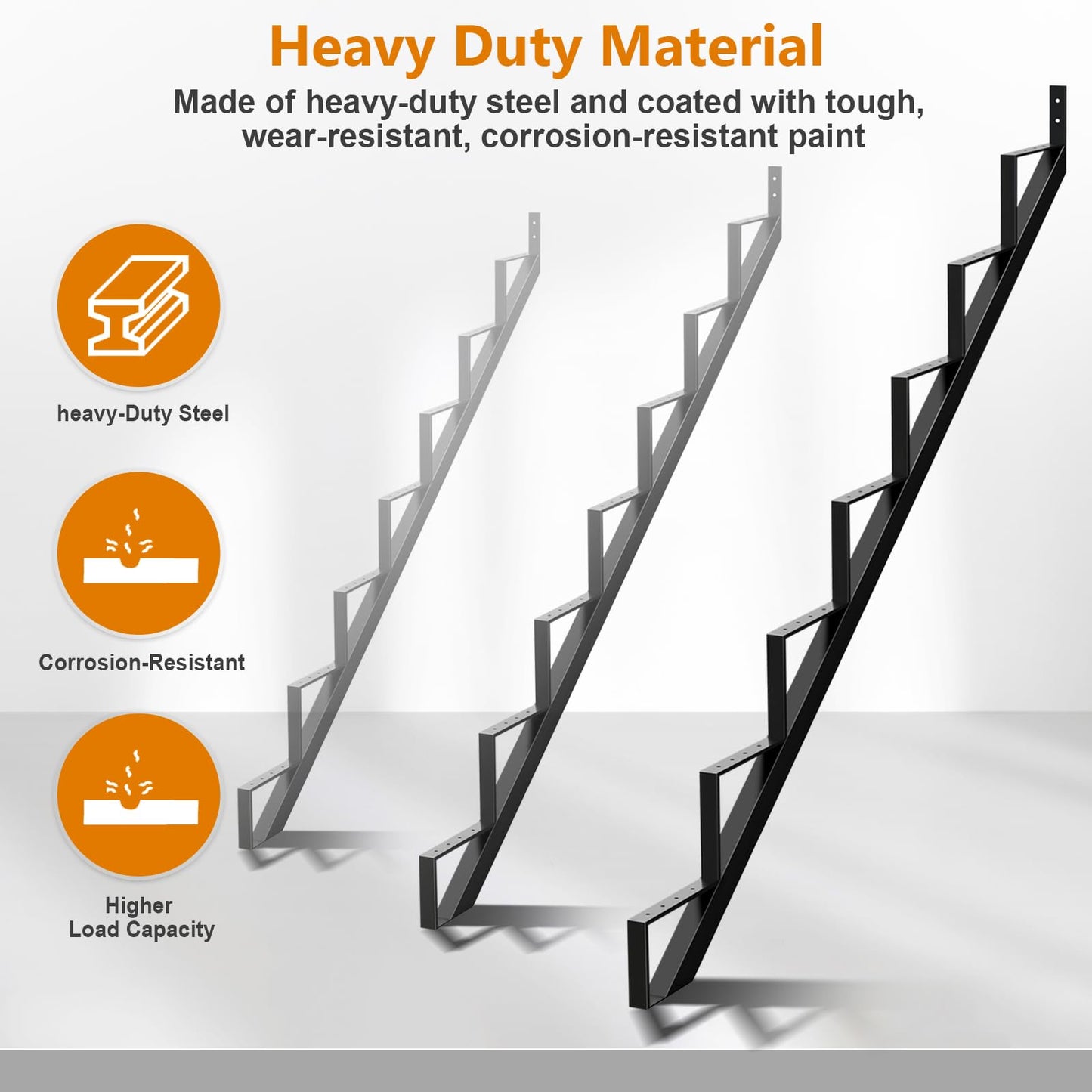 Zwinz Steel Stair Riser 7 Step 3 Pack, Metal Stair Stringers for Deck Height 57 inches, Steel Stair Step Riser for Outside Stairs
