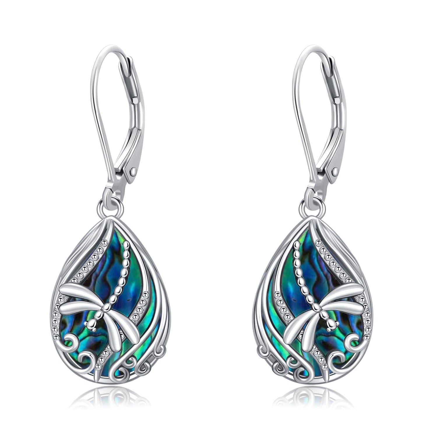 YYmqmq Dragonfly Earrings for Women 925 Sterling Silver Abalone Dragonfly Dangle Earrings Leverback Filigree Jewelry Gifts for Women Girlfriend Mom Birthday Gifts