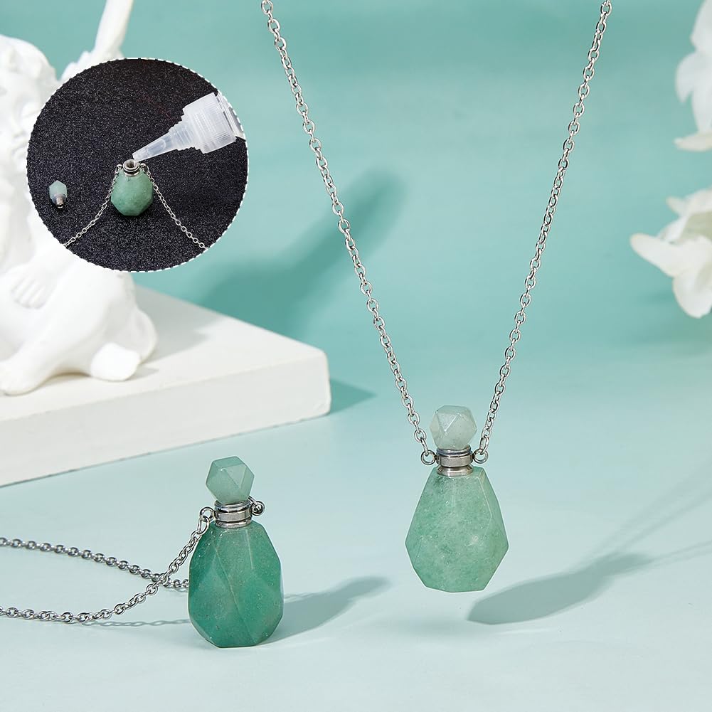 SUPERFINDINGS 2Pcs Perfume Bottle Necklace Essential Oil Diffuser Necklace Natural Green Aventurine Perfume Bottle Pendant with 304 Stainless Steel Chain Gemstone Vial Pendant for Woman Men