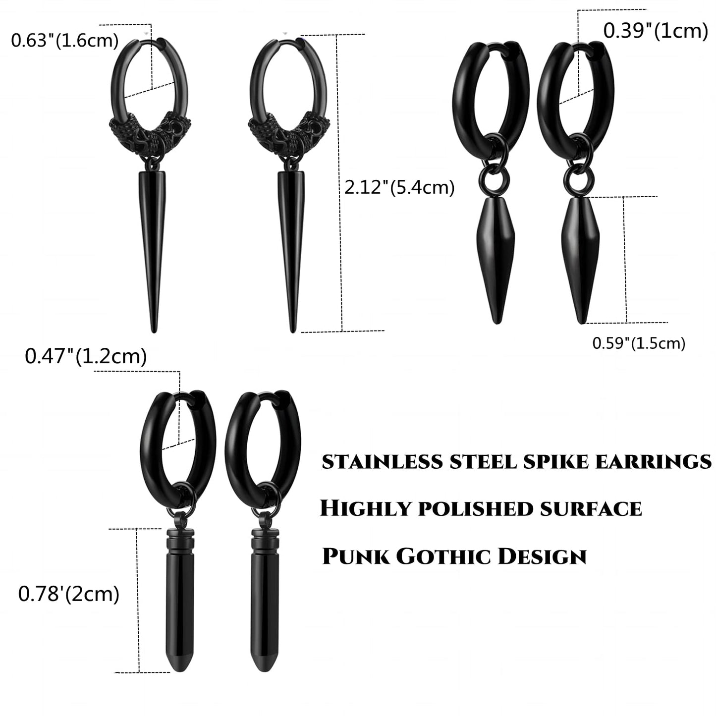 Aroncent 12PCS Stainless Steel Hoop Spike Earrings - Fake Tapers & Illusion Tunnel Cheater Piercing Jewelry - Men & Women