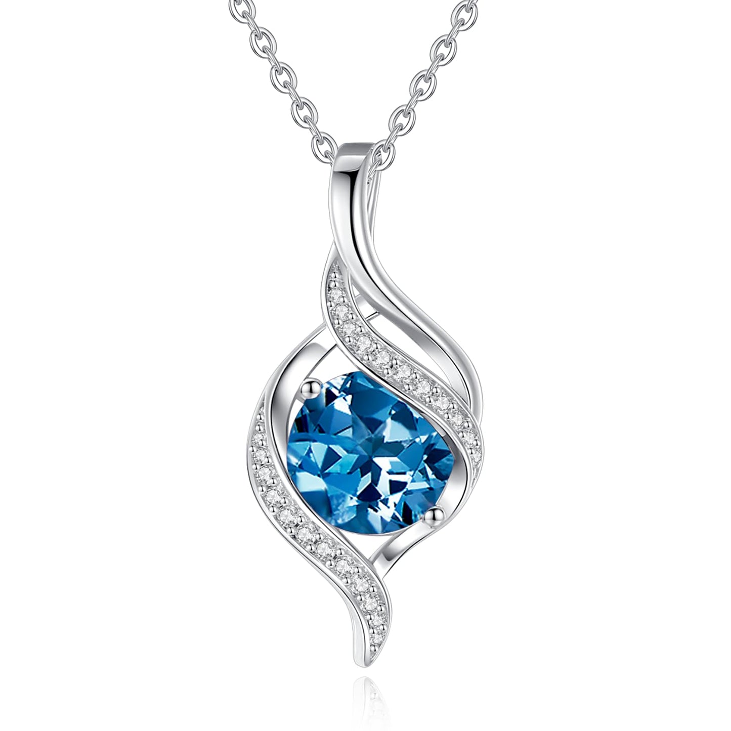 FANCIME December Birthstone Necklace for Women Round Blue Topaz Necklace S925 Sterling Silver full Love Birthday Gifts for Mom Women, 16"+2" Inches