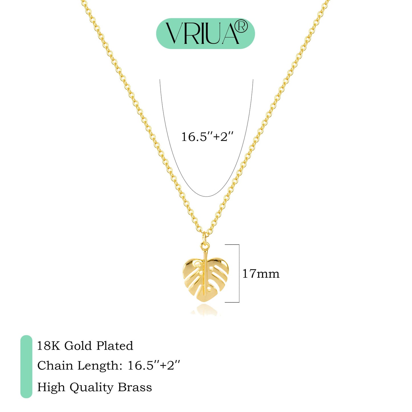 VRIUA Gold Necklace for Women 14k Gold Plated Dainty Monstera Leaf Necklace Simple Delicate Jewelry Everyday for Women