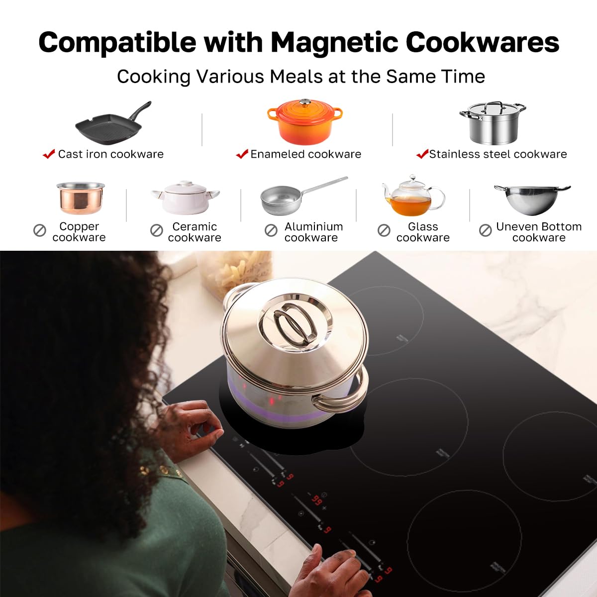 ThermoMate 30 Inch Induction Cooktop, 9000W Built in Induction Stove Top, Electric Cooktop with 5 Boost Burner, 9 Heating Level, Timer & Child Safety Lock, Sensor Touch Control, 240V