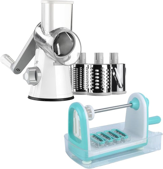 Ourokhome Rotary Cheese Grater Hand Crank, Kitchen Shredder Speed Mandolin Slicer, Zucchini Noodle Maker Spaghetti Spiralizer - 5 Blades Vegetable Slicer