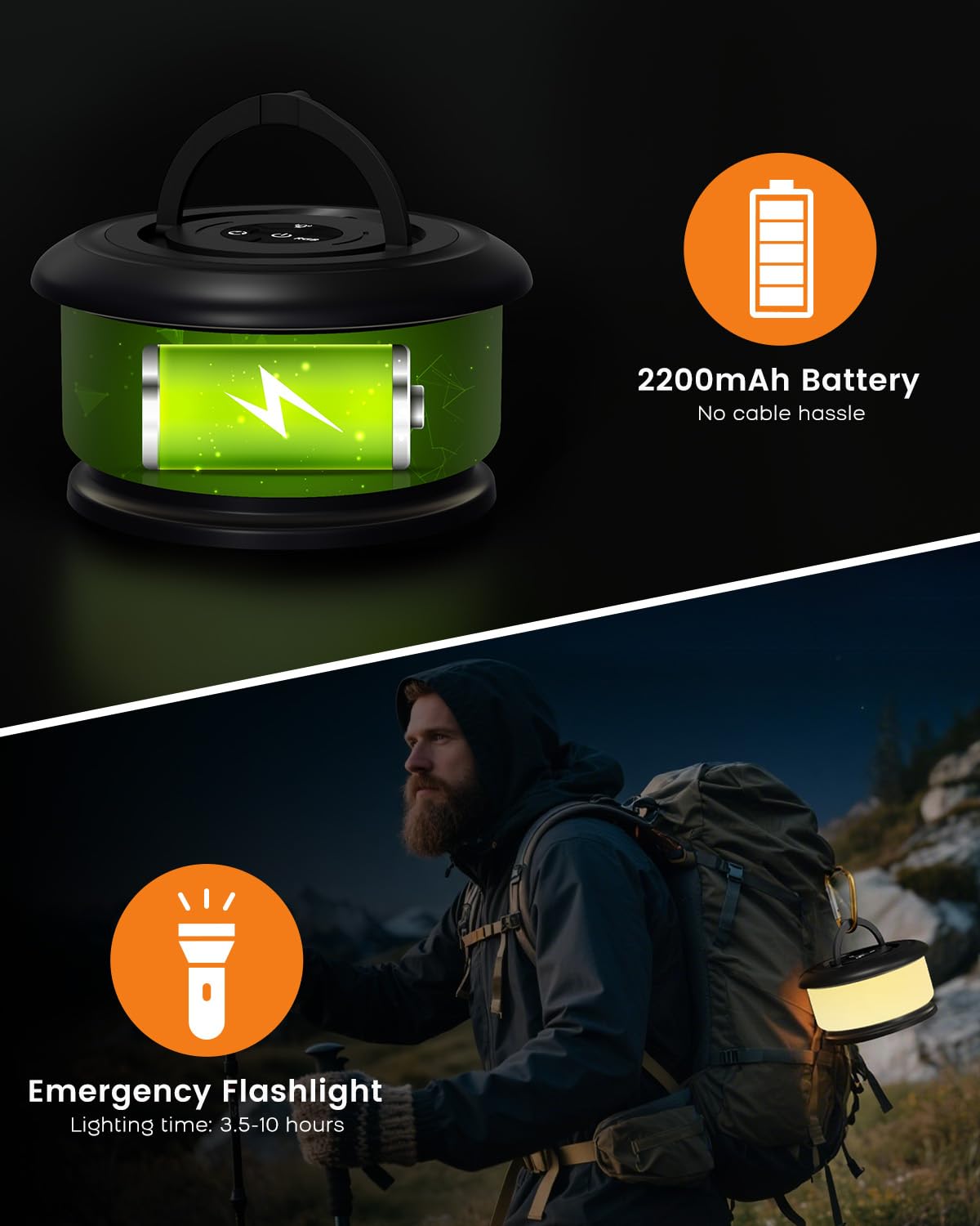 Bylitodt Camping String Lights, Retractable 32.8ft RGB Flash Lamp, Rechargeable Fairy LED Rope Lights Outdoor Waterproof, Portable Hanging Lantern for Outside Tent Patio Awning Garden RV Essentials