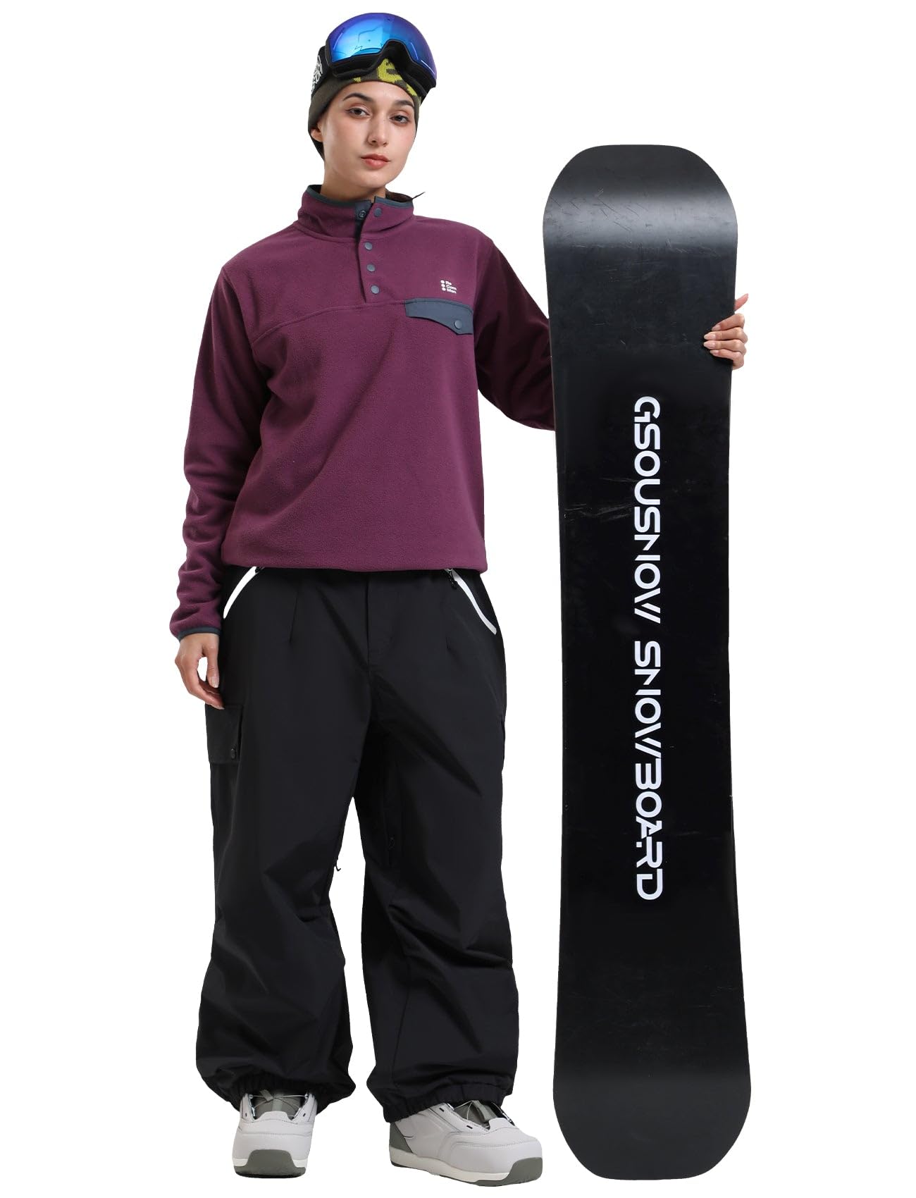 GSOU SNOW Women Men Baggy Ski Pants Loose Snowboarding Pants Snow Pant Insulated Waterproof Windproof Outdoor Sport Black