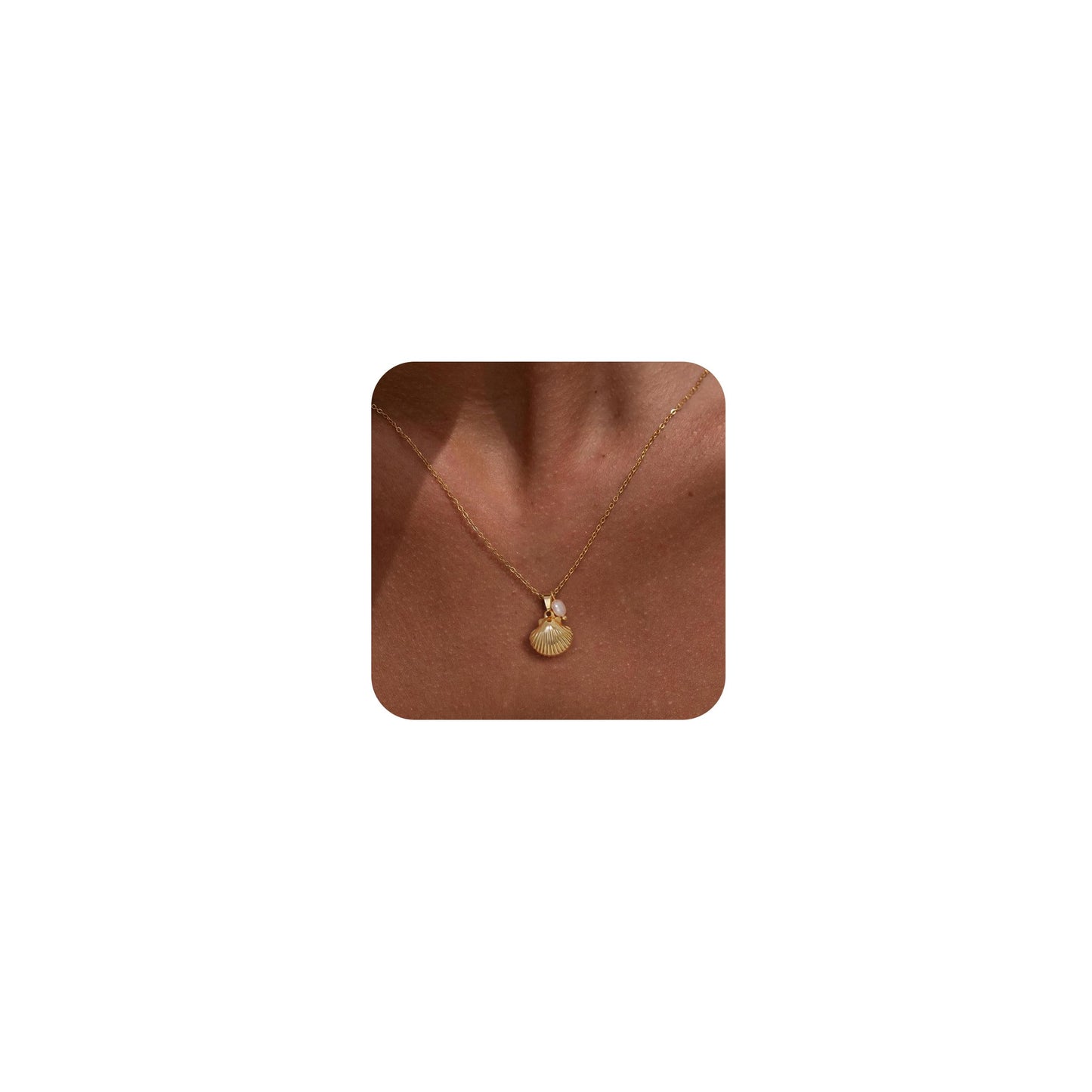 Ewrkbr Summer Beach Necklace for Women,14k Gold Plated Cute Boho Pearl Shell Choker Necklaces for Women Trendy Dainty Seashell Gold Charm Necklace Waterproof Jewelry Womens