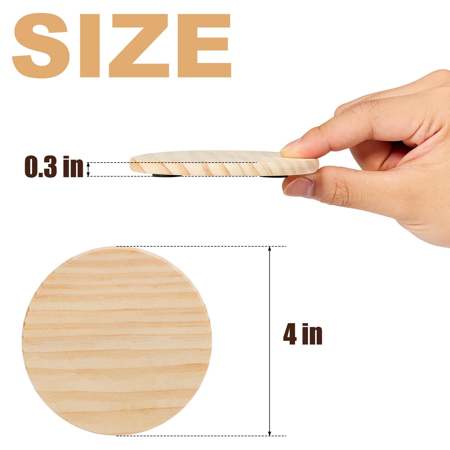 46Pcs Unfinished Wood Coasters-4" Unfinished Natural Wood Slices for Crafts Round with Non-Slip for Wedding Decoration/Blank Coasters Wood Kit DIY Architectural Models Drawing Painting Wood Engraving