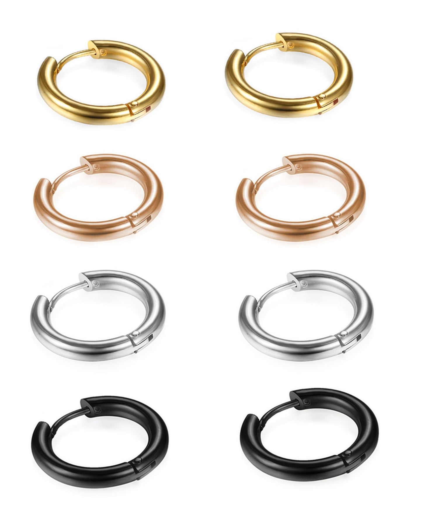 316L Surgical Stainless Steel Huggie Hoop Earrings 10mm Hypoallergenic Earrings Hoop Cartilage Helix Lobes Hinged Sleeper Earrings For Men Women(C05:10mm Rose Gold+Gold+Silver+Black(8pcs))