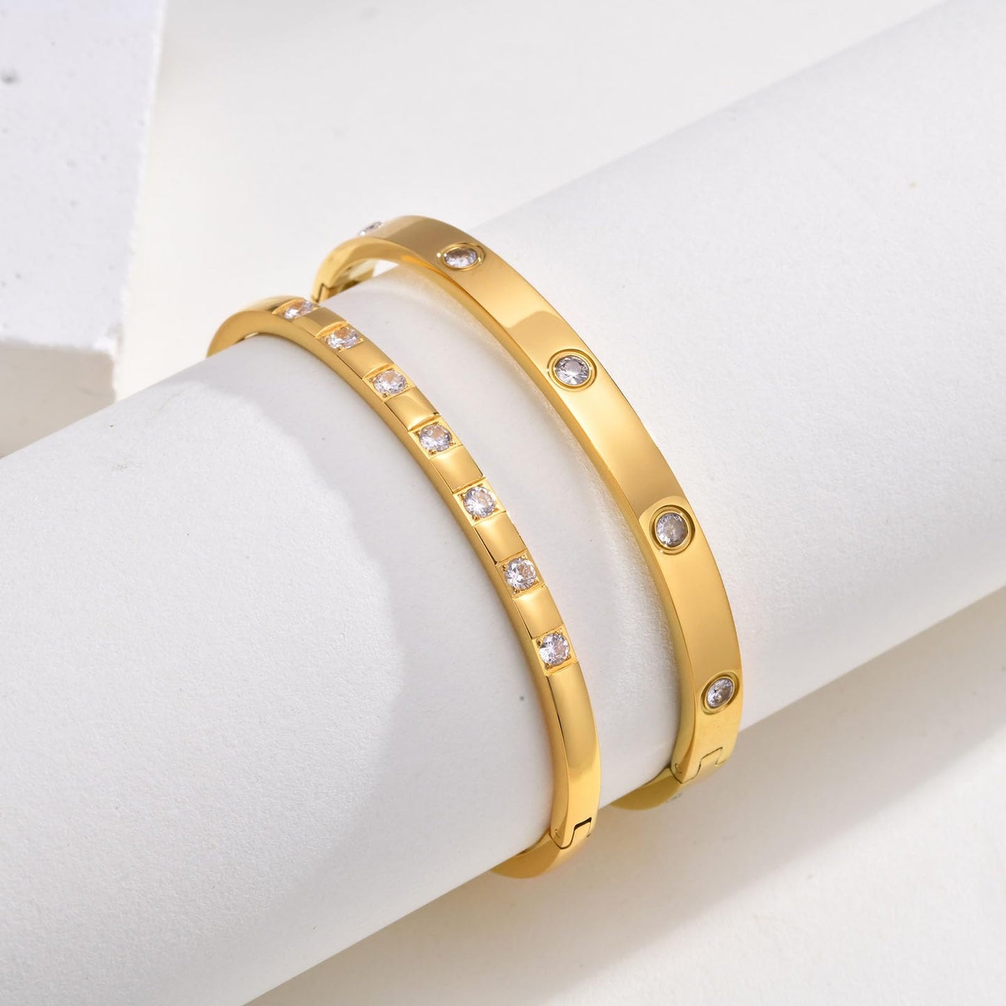 MPRAINBOW Gold Bracelets for Women, 2Pcs 18K Gold Plated Cubic Zirconia Bangle Crystal Friendship Bracelet Jewelry,Wedding Party Christmas Birthday Gift for Girlfriend Sister Daughter