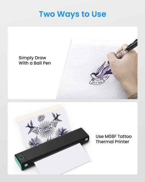 Phomemo M08F Wireless Tattoo Transfer Stencil Printer Green with 110pics of Tattoo Transfer Paper, Bluetooth Tattoo Printer Compatible with Android, iOS and PC