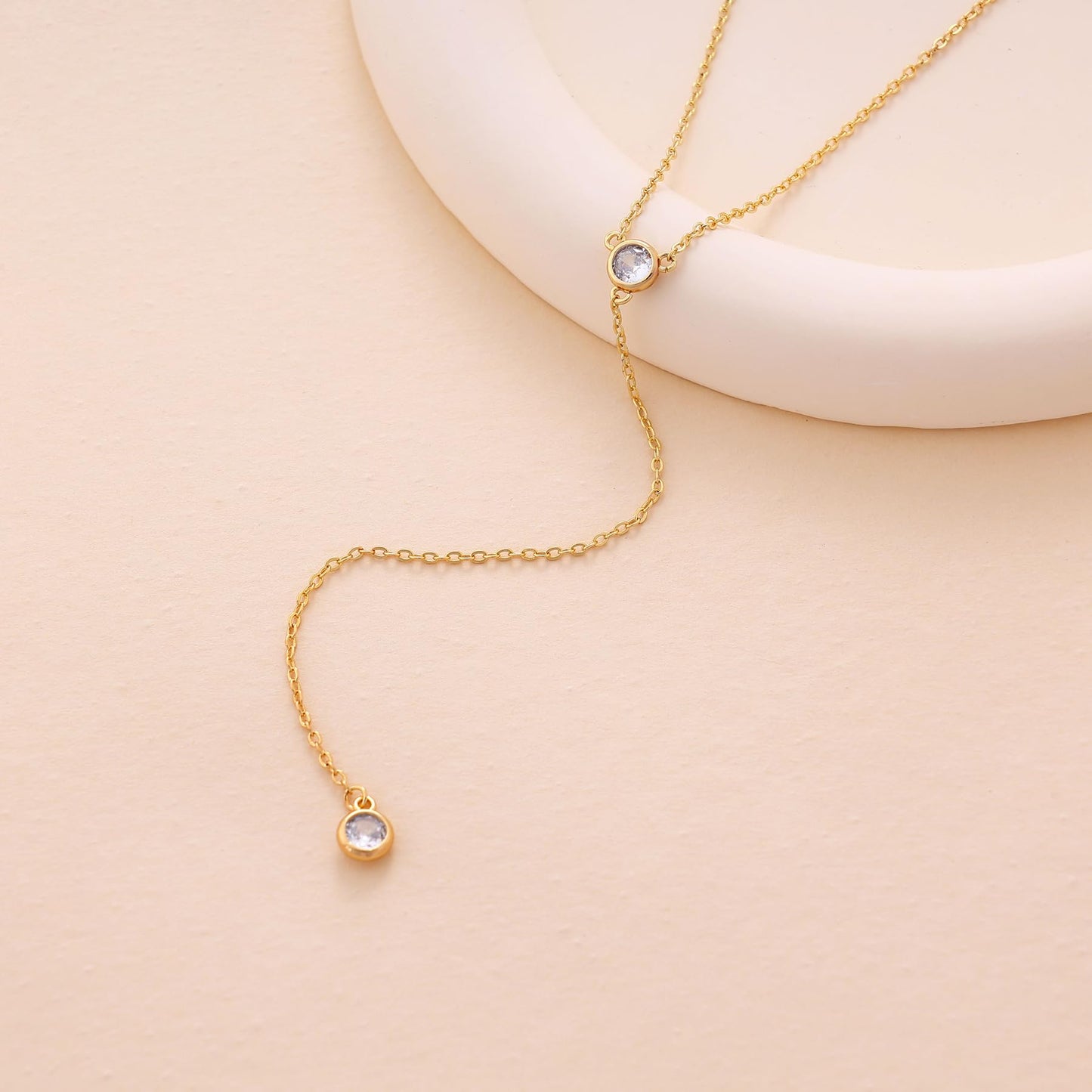 Fwlisesa Long Necklaces for Women，14k Gold Plated Charm Lariat Necklace Dainty Gold Drop Necklace Simple Gold Necklaces for Women Trendy Simple Dangle Necklaces Boho Gold Jewelry for Women