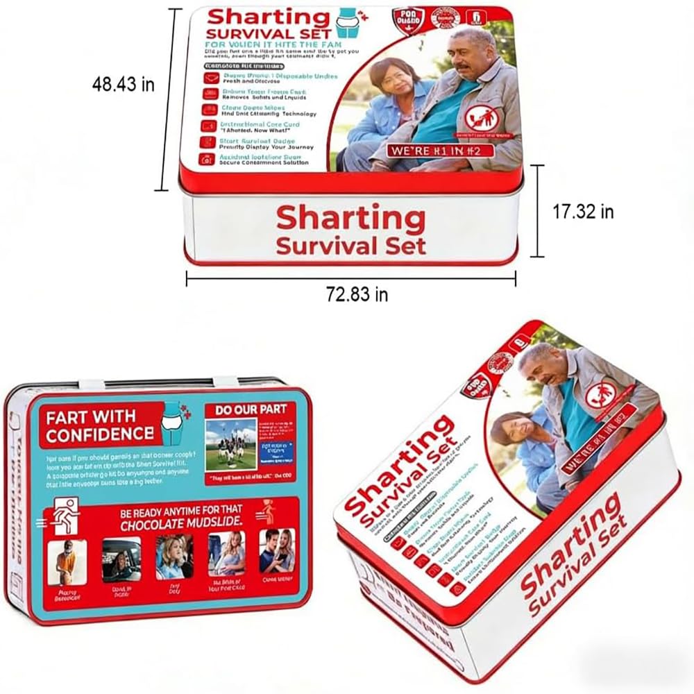 Funny Shart Survival Kit Ultimate Poop Prank Gag Gift Set Contains Wet Wipes, Disposable Underwear, Tissues and Hilarious Badge. Novelty Fart Potty Pack Great for Friends or Family