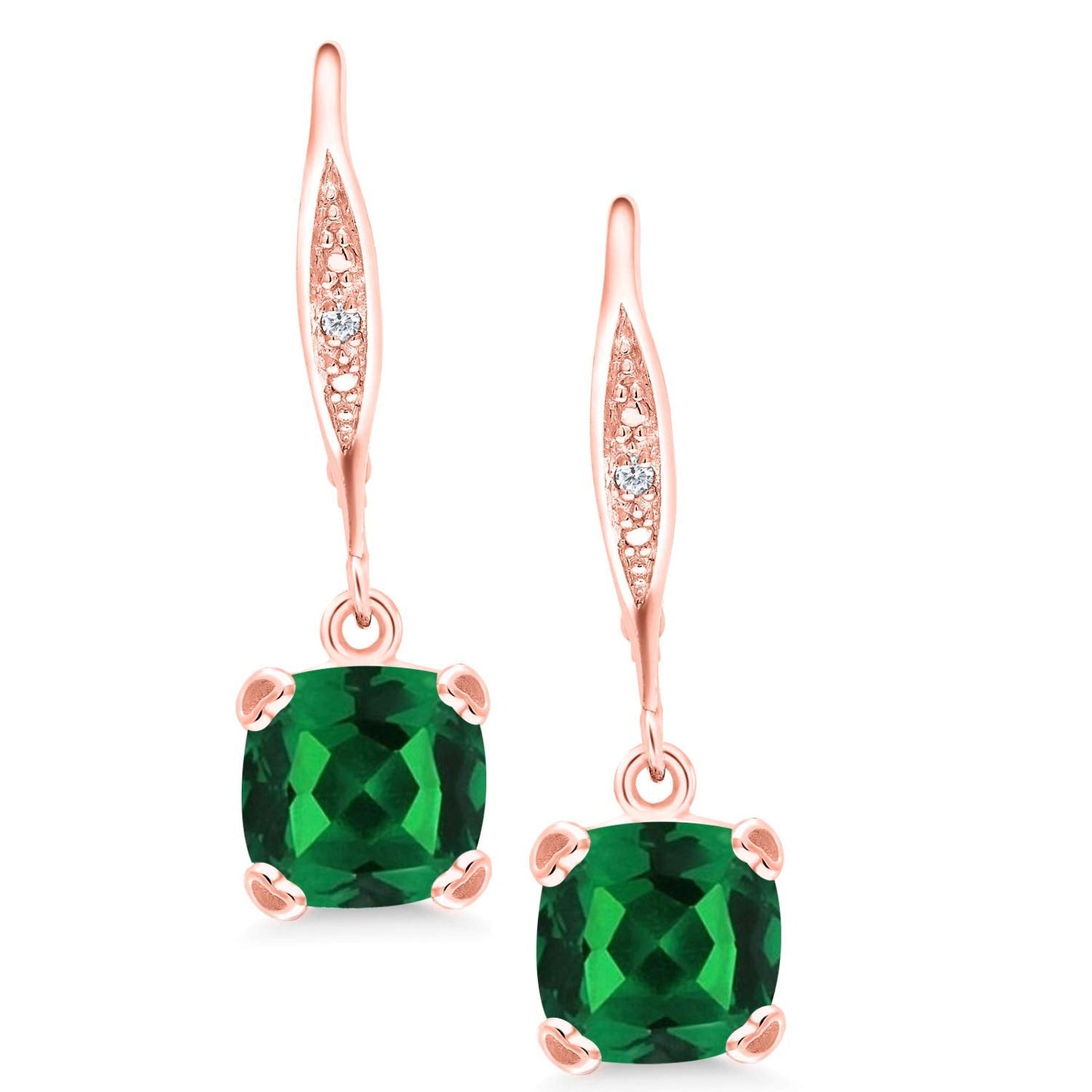 Gem Stone King Drop Dangle Earrings For Women | 7MM Cushion Cut Gemstone Birthstone and Diamond | 925 Sterling Silver | Jewelry Gift for Mom Wife Her | Nano Emerald-May | Rose Gold