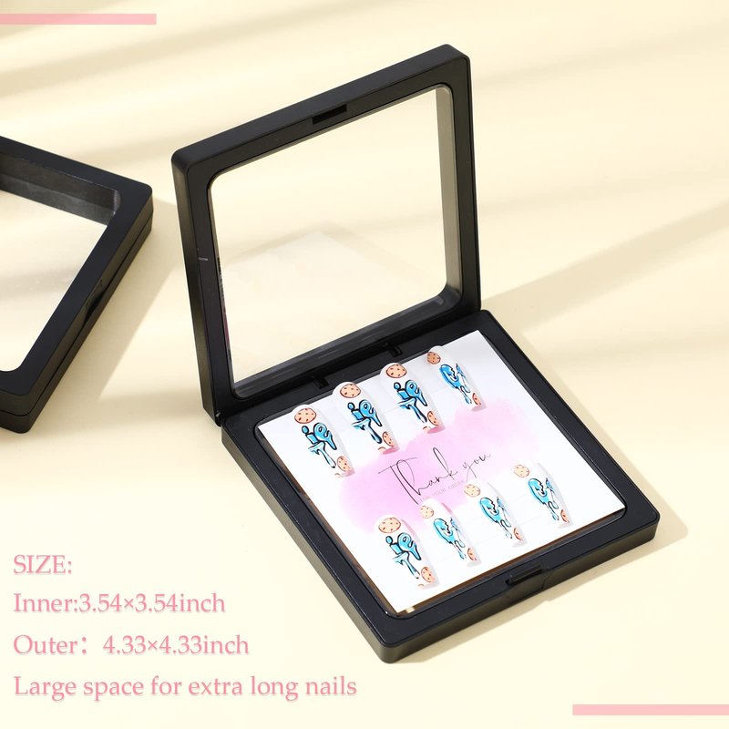 meekoo 30 Pcs Press on Nail Packaging Box with 90 Pcs Adhesive Double Sided Tape Artificial Nail Display Case Storage Container Box Acrylic Packaging Organizer for Art Home Salon(Black)