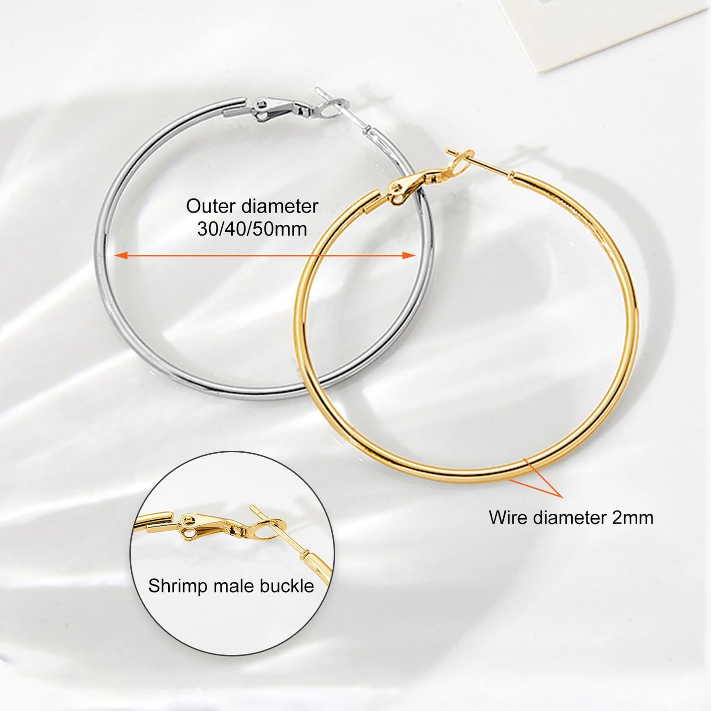 6 Pairs Silver Gold Two Tone Big Hoop Earrings for Women | 14K Real Gold Plated Hypoallergenic Large Womens Hoops Earrings Set for Women 3 Sizes (30/40/50mm)