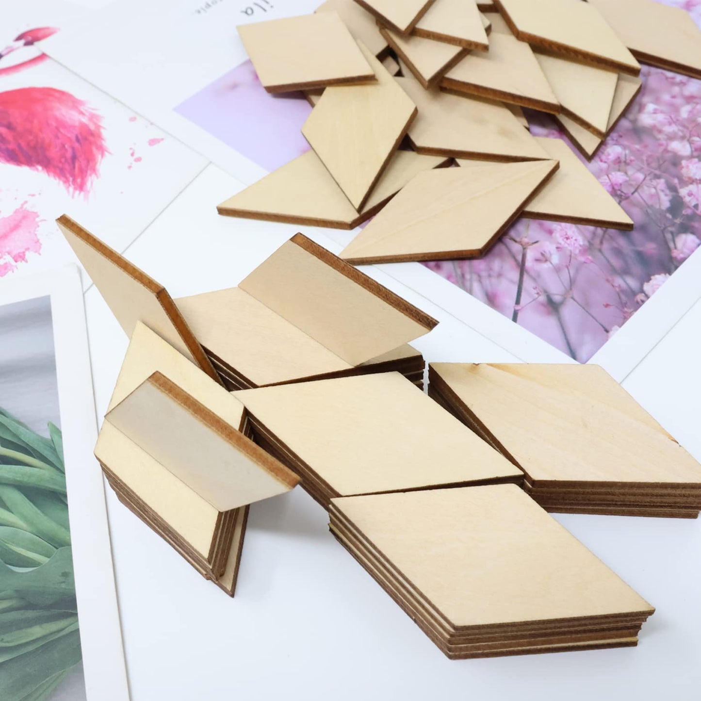 Honbay 60PCS Unfinished Rhombus Wood Slices Blank Wooden Embellishments for Painting DIY Crafts and Home Decoration