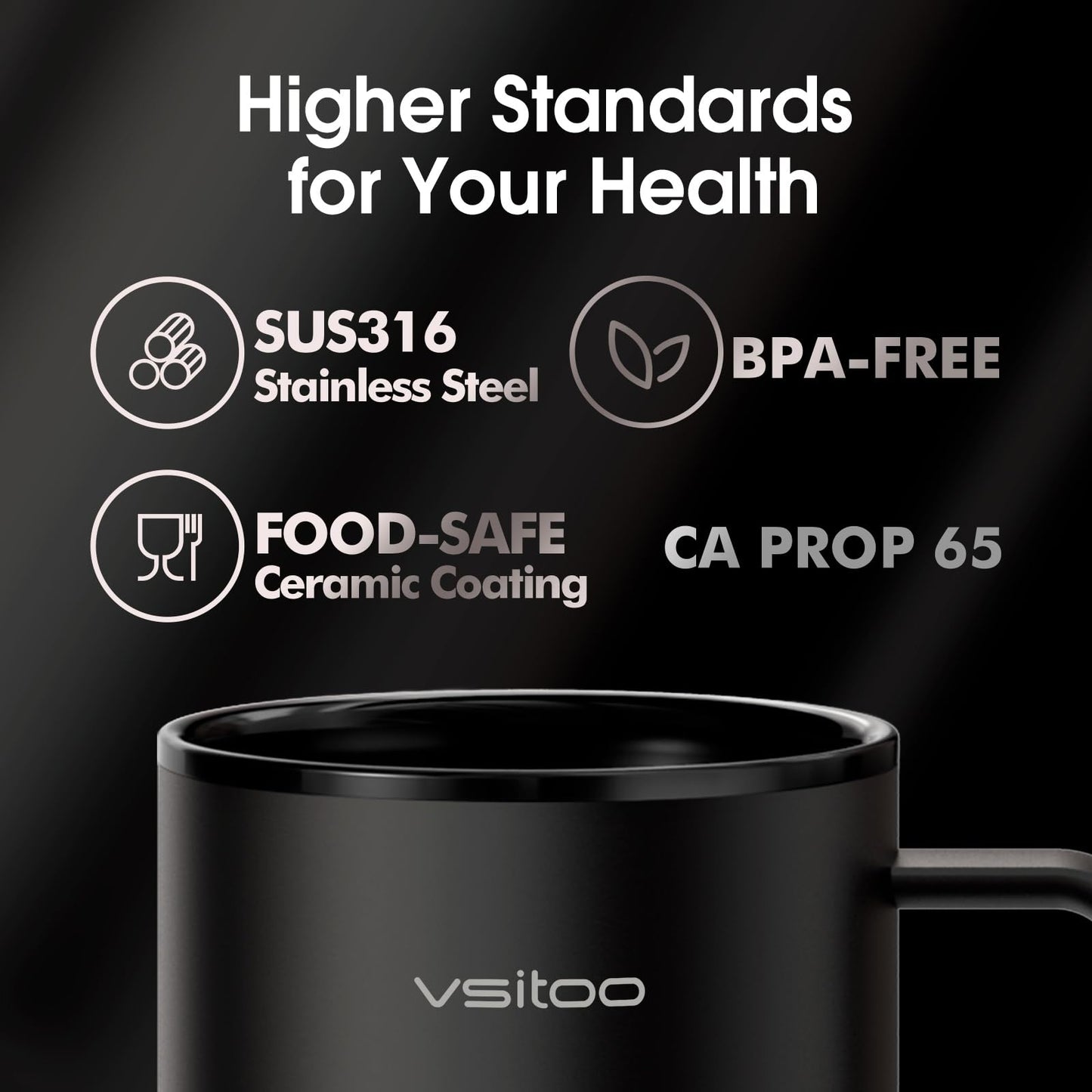 Vsitoo S3 Plus 14oz Heated Coffee Cup - Temperature Control Smart Mug with Mug Warmer, Auto-Sensing AI Heats Drinks to 120-150°F Hands-Free.Ideal for Home/Office/Gifts，Black