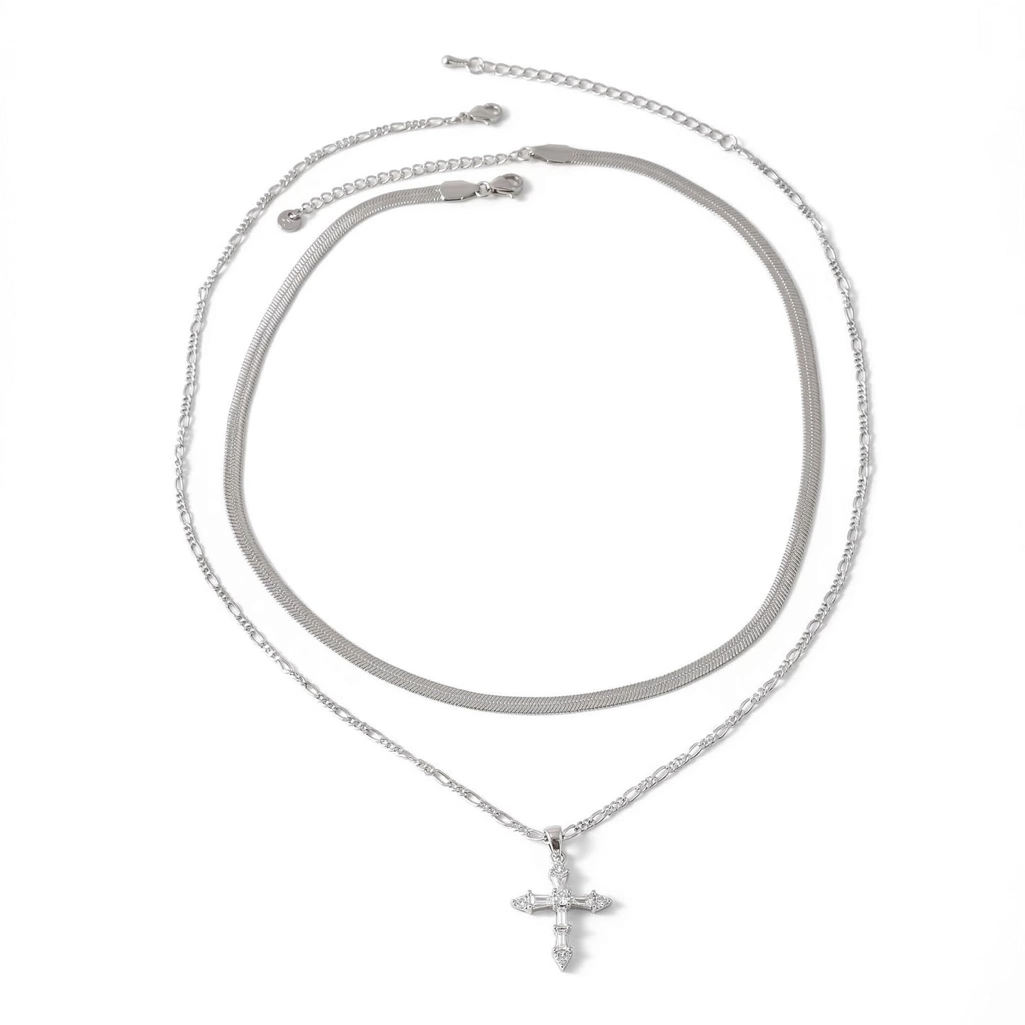ANDKISS Layered Cross Necklace for Women - Dainty 14K Silver Plated Stacked Necklaces Trendy Snake Chian Cross Pendant Necklace Jewelry Gifts Christmas Women