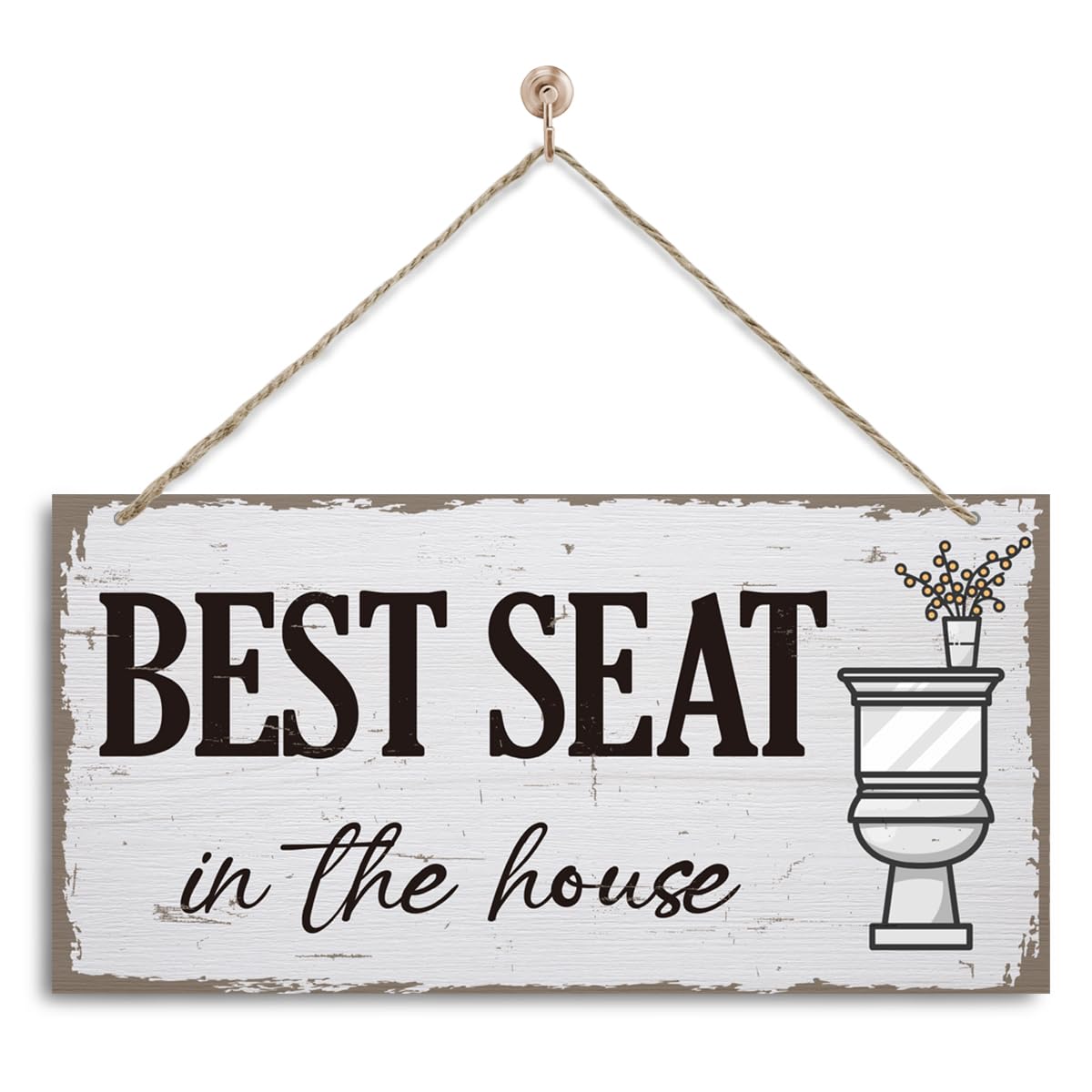 Funny Bathroom Sign Decor, Best Seat in the House Toilet Decoration, Rustic Farmhouse Toilet Wall Hanging Plaque, Bathroom Decoration with Rope Hanging 13.8 * 6.9 Inches