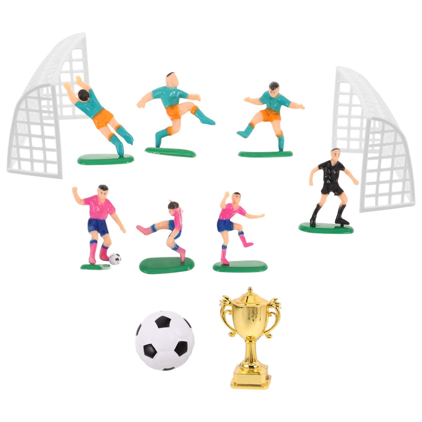 VOSAREA 1 Set Mini Soccer Trophy Football Player Figurines, Sports Cupcake Toppers for Birthday Party, Dollhouse Soccer Decor Cake Adornments Set