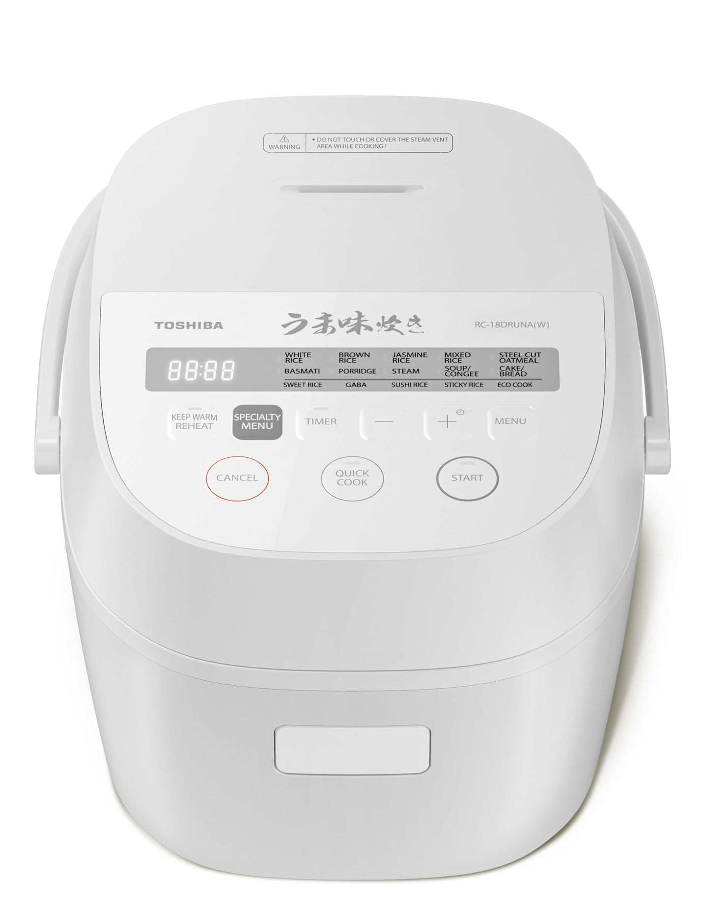 TOSHIBA OriginTaste Rice Cooker 10-Cup Uncooked, Fuzzy Logic, 15-in-1 Functions, Digital Display, Delay Timer, Keep Warm, Nonstick Inner Pot, White