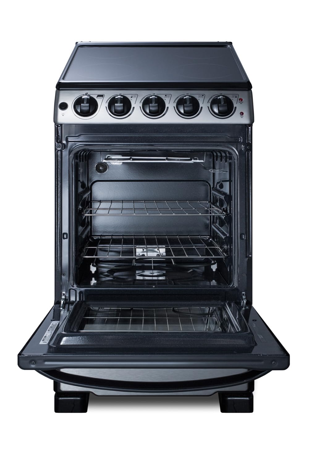 Summit 20” Electric Range, 2.3 cu.ft.Capacity Oven, Smooth Top, 220V 4 Burner Range- REX2071SSRT
