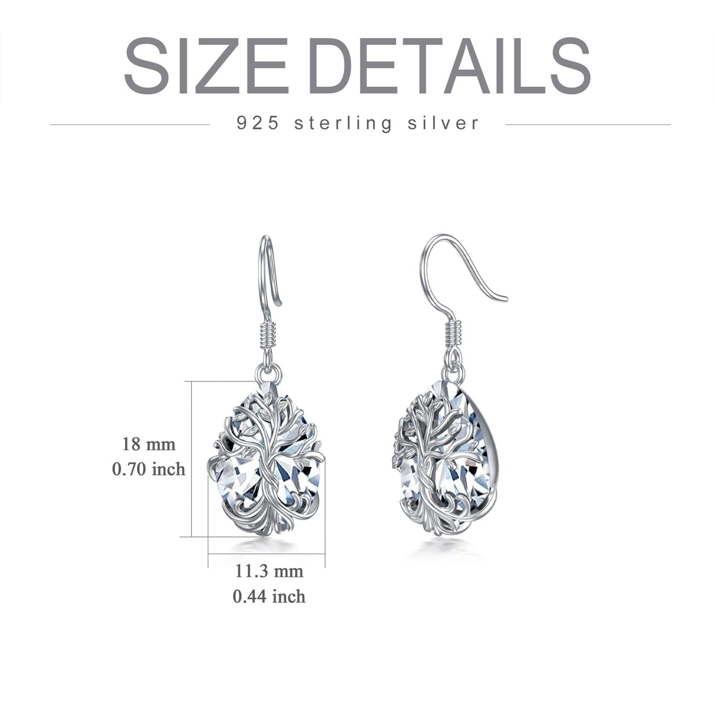 TOUPOP Diamond Tree of Life Earrings Sterling Silver Teardrop April Birthstone Earrings Family Tree Diamond Jewelry Birthday Mothers Day Gifts for Women Mom Her