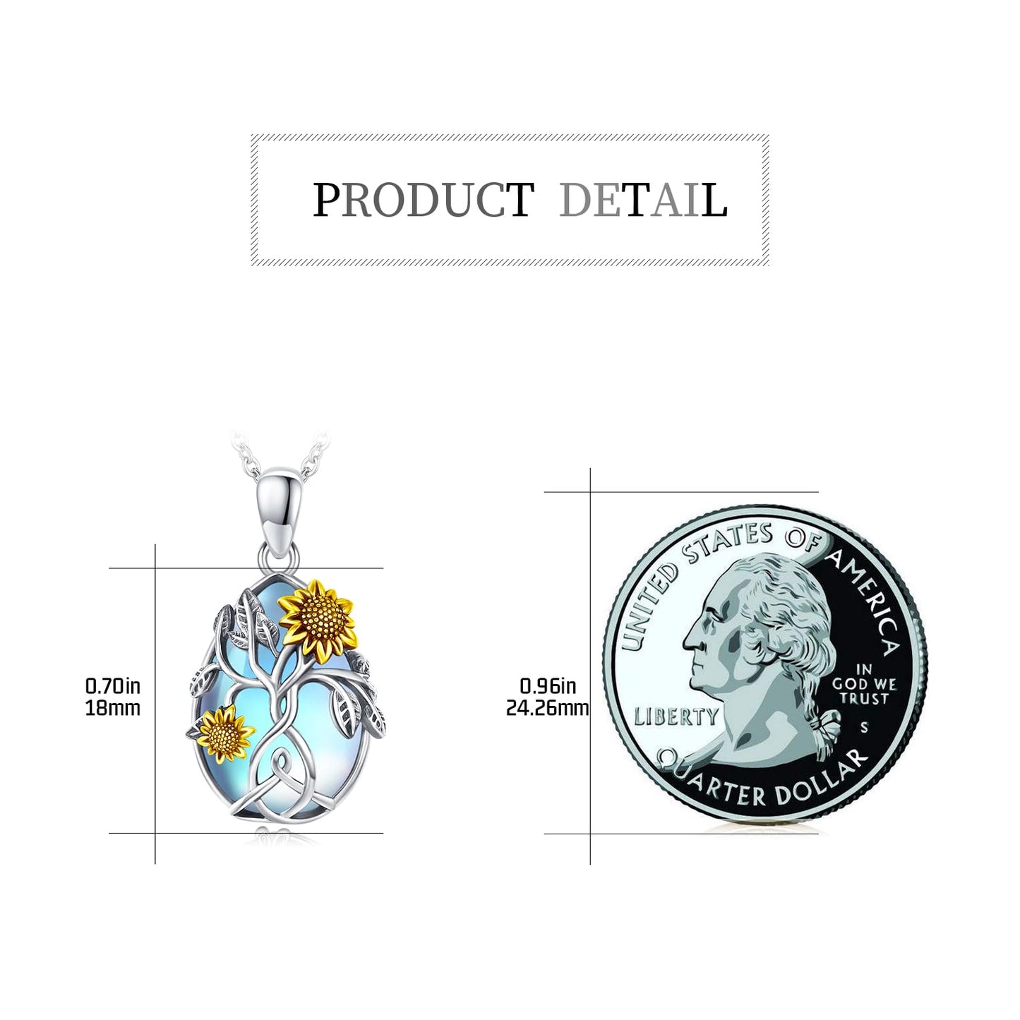 CHENGHONG Sunflower Moonstone Necklace for Women 925 Sterling Silver Family Tree of Life Teardrop Pendant Necklace Jewelry Gifts