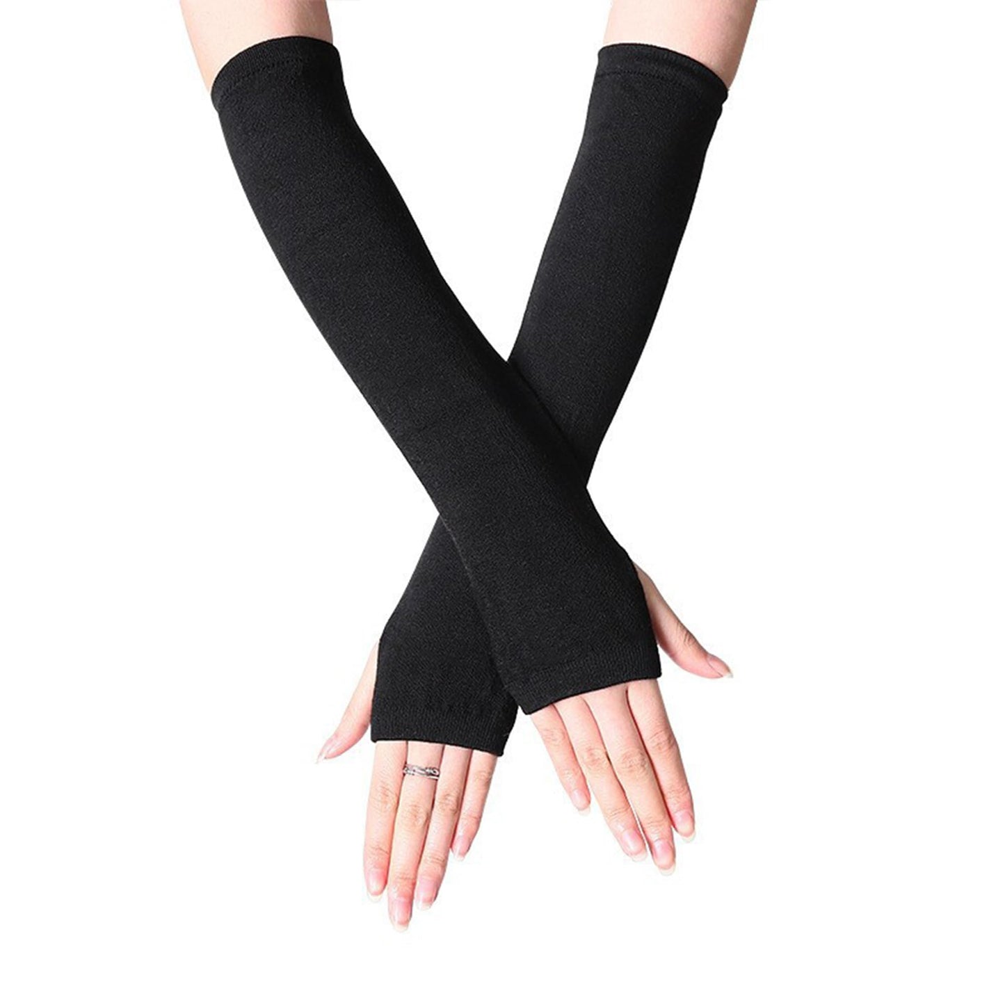 UTTPLL Womens Punk Gothic Long Arm Warmers Striped Fingerless Gloves Winter Knitted Stretchy Mittens Thumb Hole Wrist Warmer