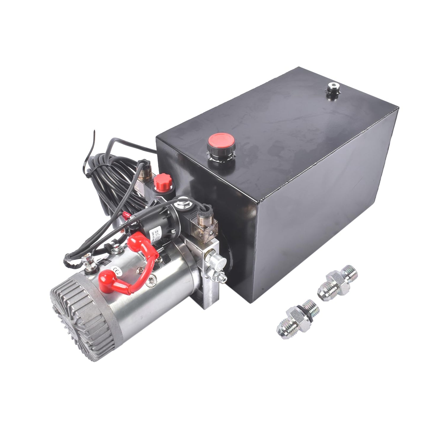 15 Quart Double Acting Hydraulic Pump 12V DC Dump Trailer Hydraulic Power Unit 3200PSI 22MPa 1.6KW with 2 Additional SAE#6 Connectors Weonefit