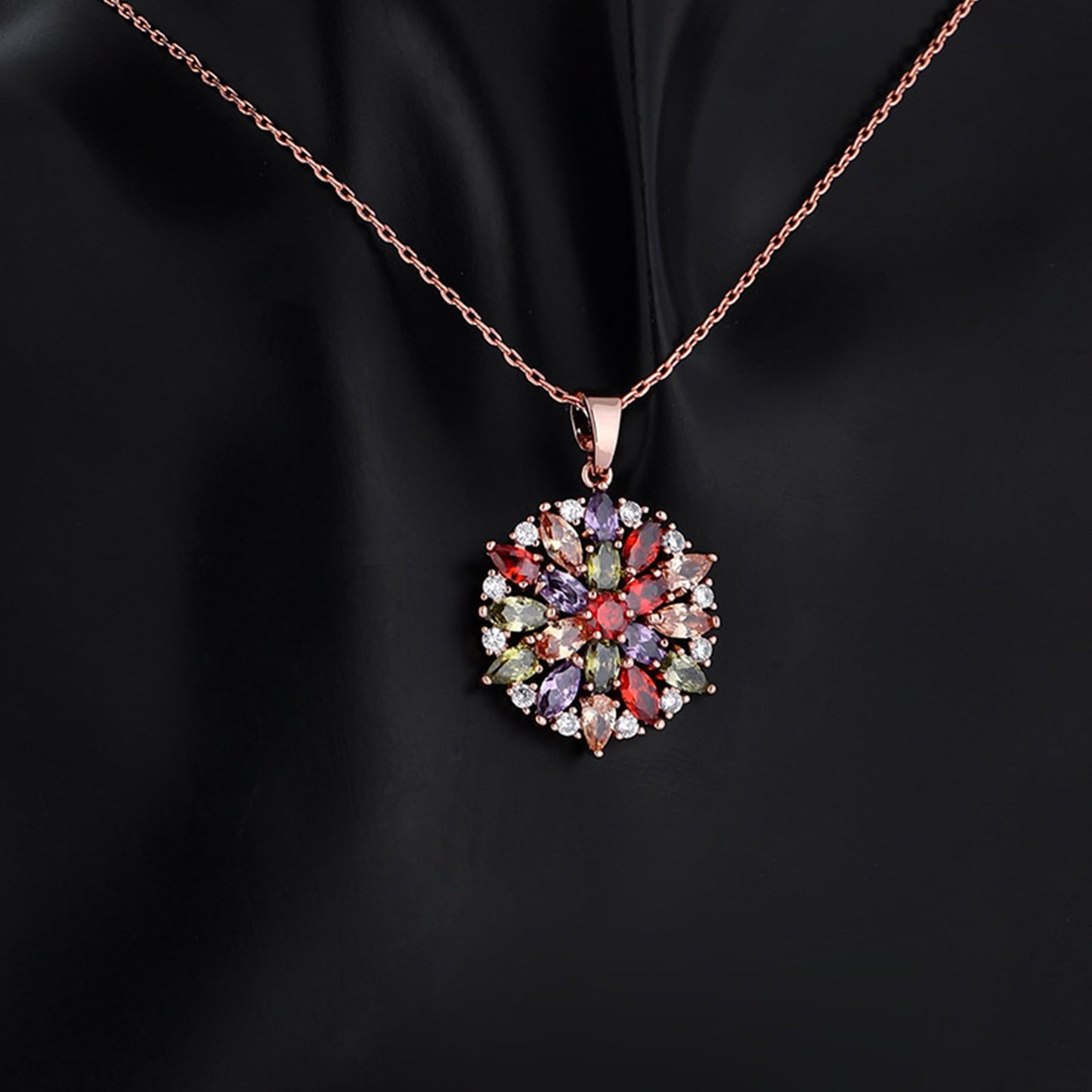 Kim Carrey Italian Elegant Rose Gold Necklace for Ladies | 18K Rose Gold Plated Necklace Pendant for Women | Gemstone necklace, Gift for Daughter, Wife, Mom, Her Jewelry (Spring)