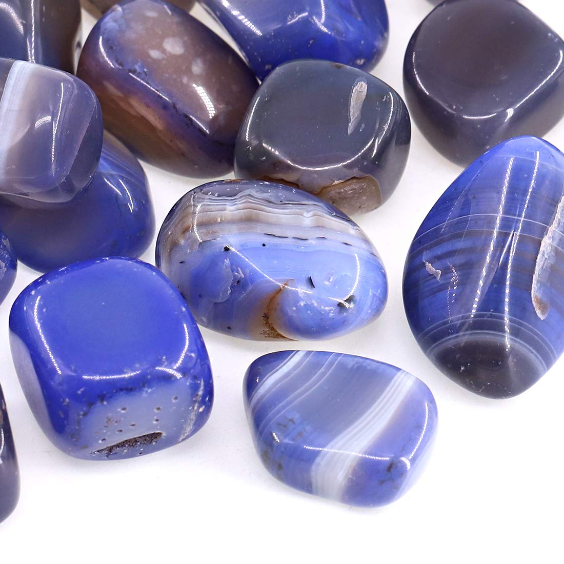 Swpeet 1Pound Marine Blue Agate Bulk Stone Large Gemstone Crushed Pieces 0.75-1" inch Tumbled Stone Chips Crushed Natural Crystal Quartz Perfect for Jewelry Making Home Decoration