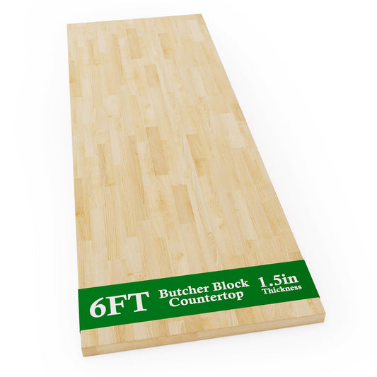 6FT Butcher Block Countertop Birch Solid Wood - 72" x 25" Table Top Butcher Block Cutting Board for Kitchen Island Living Dining Table Office Desk Workbench Washer Dryer Countertop Unfinished 1.5" Th